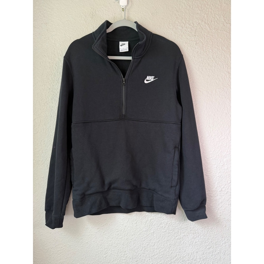 Nike Quarter Zip Pullover Black Swoosh Sweatshirt Small Athletic Casual